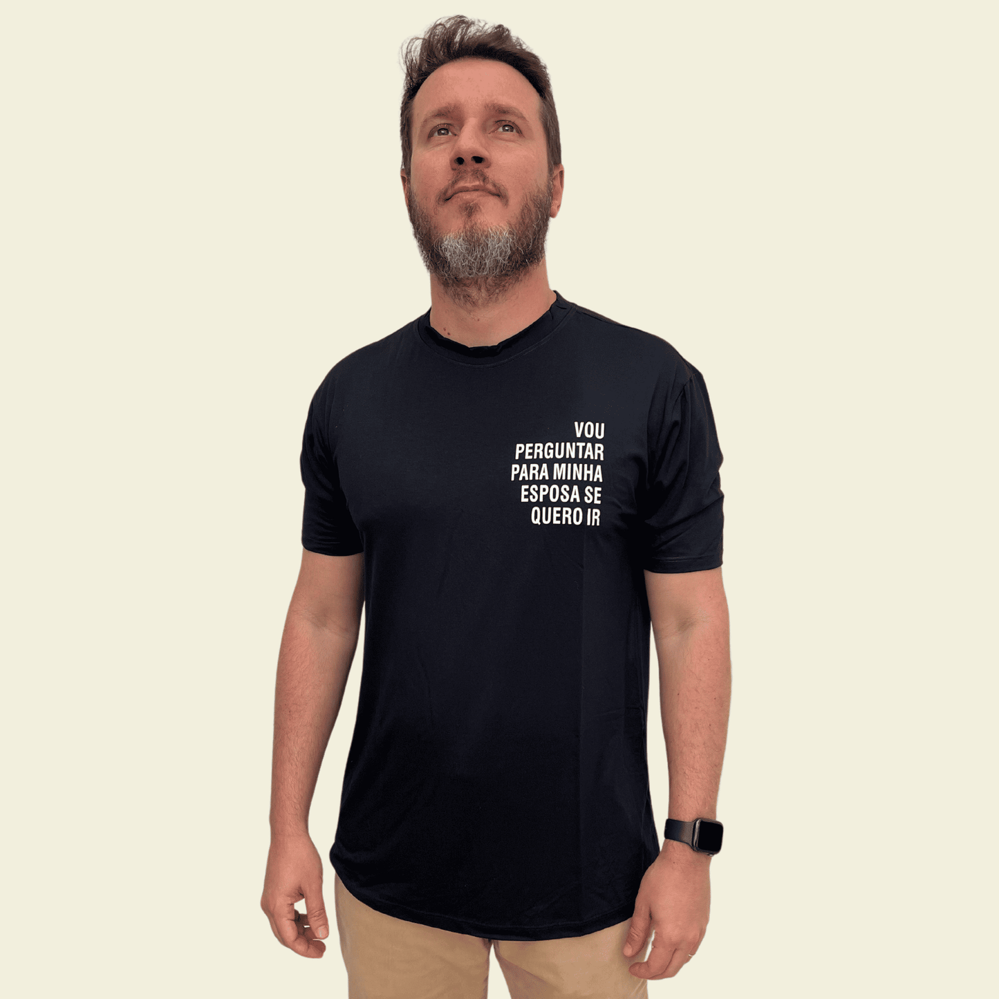 Camiseta Masculina "Vou Perguntar para Minha Esposa Se Quero Ir"